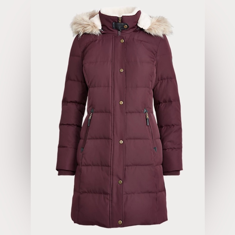 NWT Ralph Lauren Women's Faux-Fur-Trim Hooded Puffer Coat, X-Small